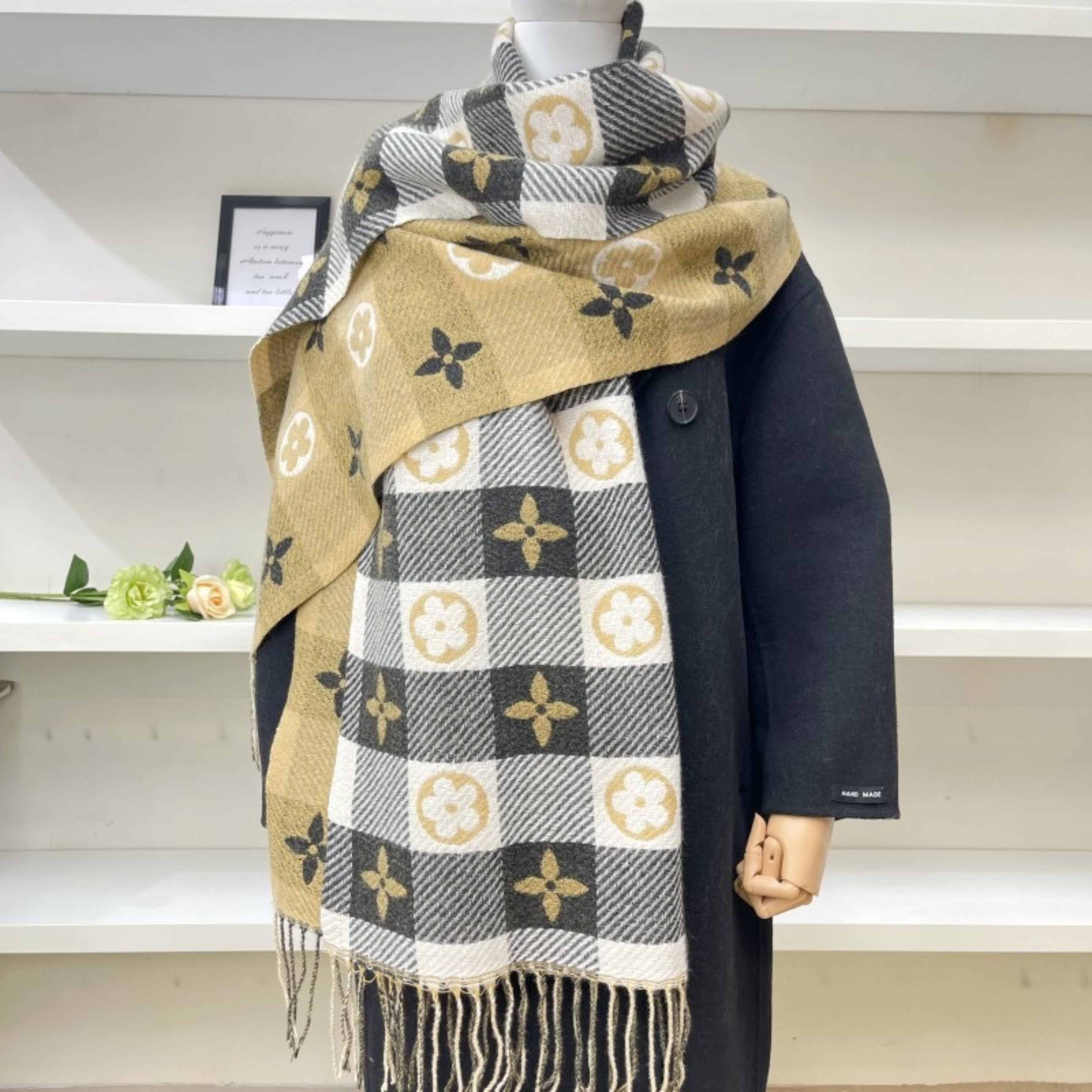 Julie - Comfy Warm Plaid Double Side Tassel Scarf