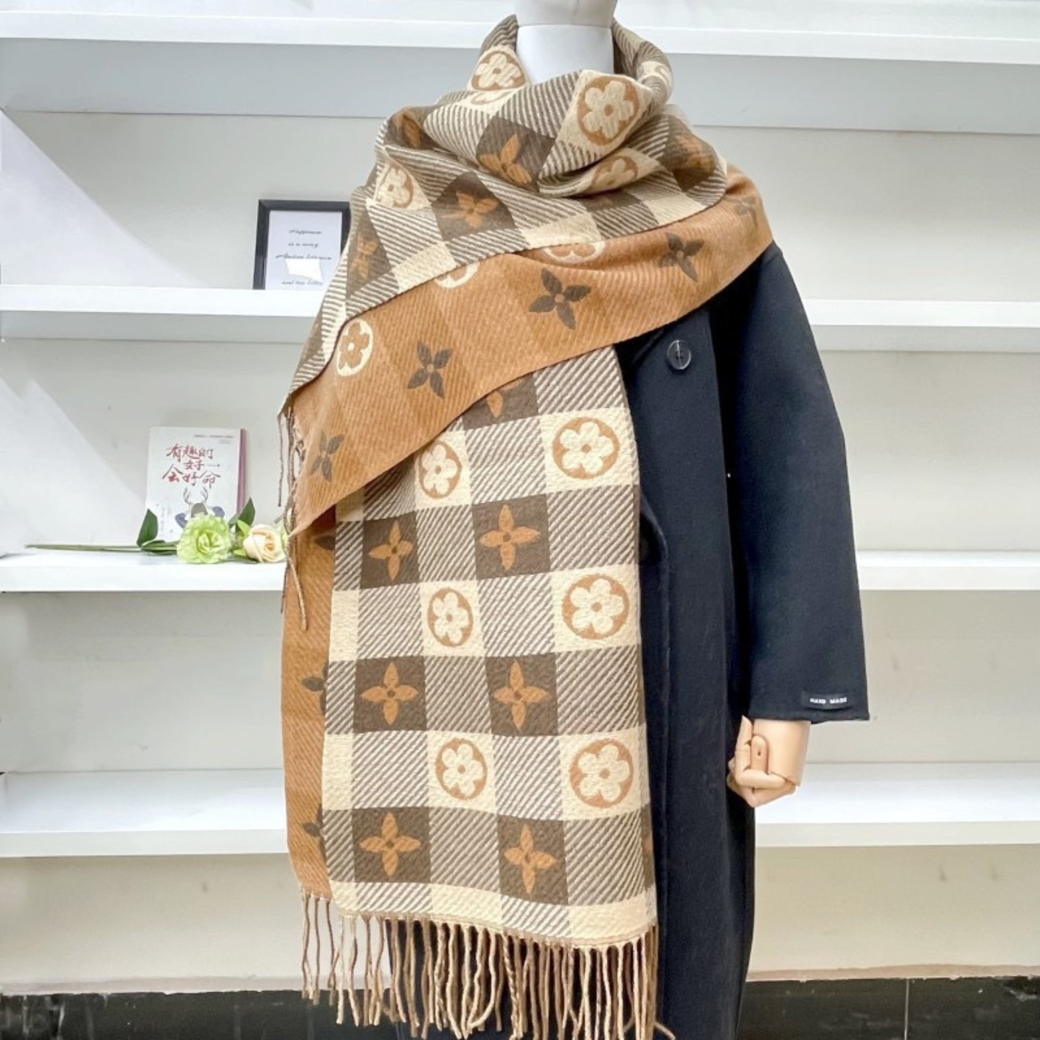 Julie - Comfy Warm Plaid Double Side Tassel Scarf