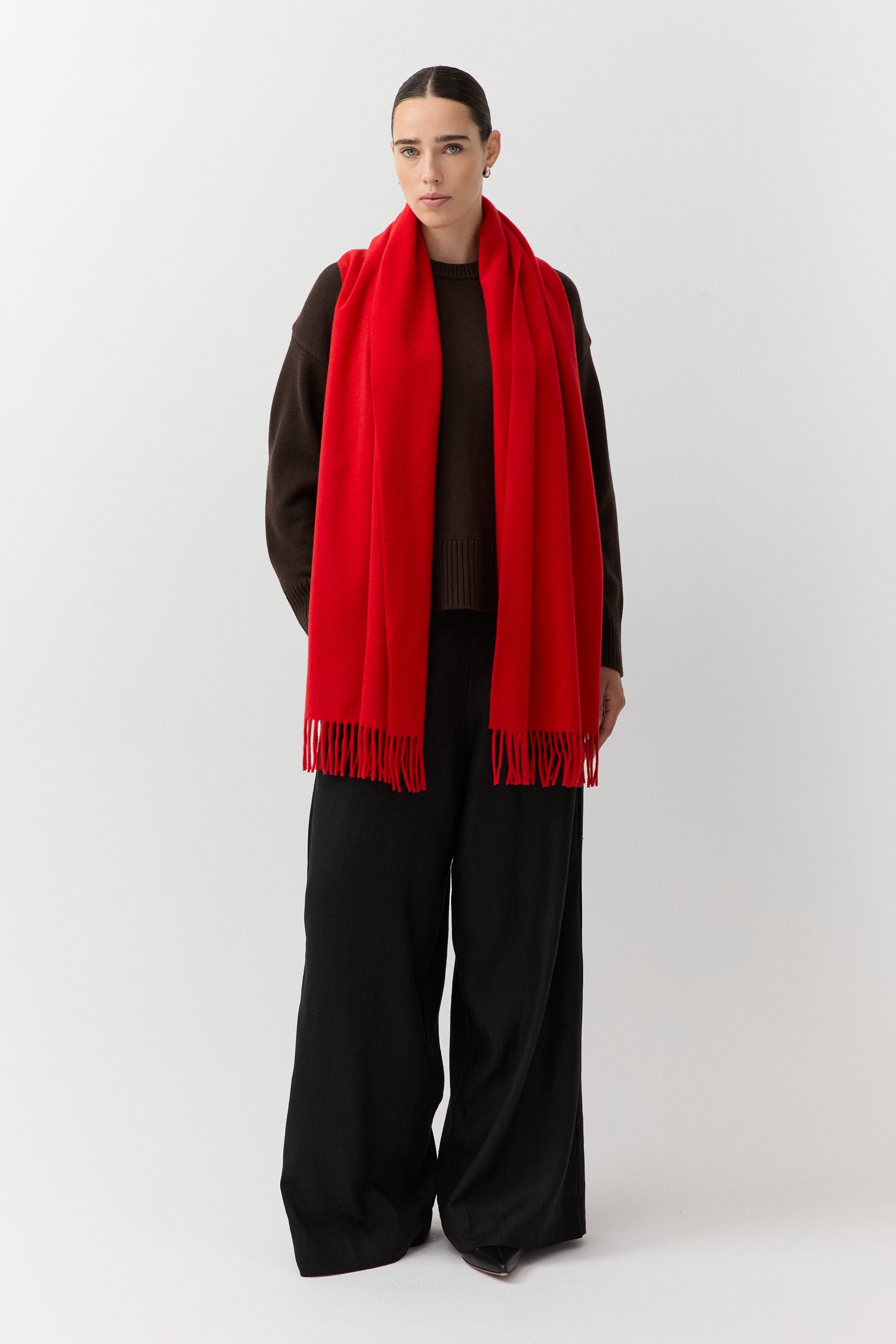 Woven Scarf Merino Bright Red