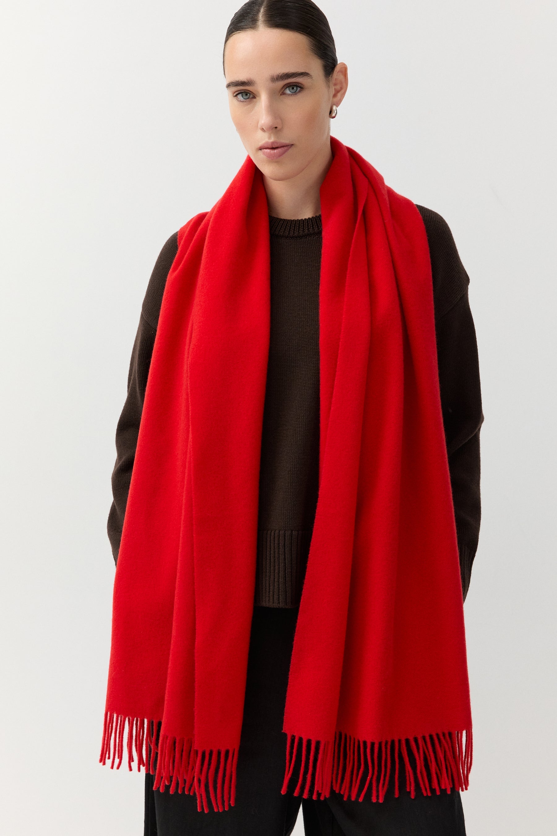 Woven Scarf Merino Bright Red