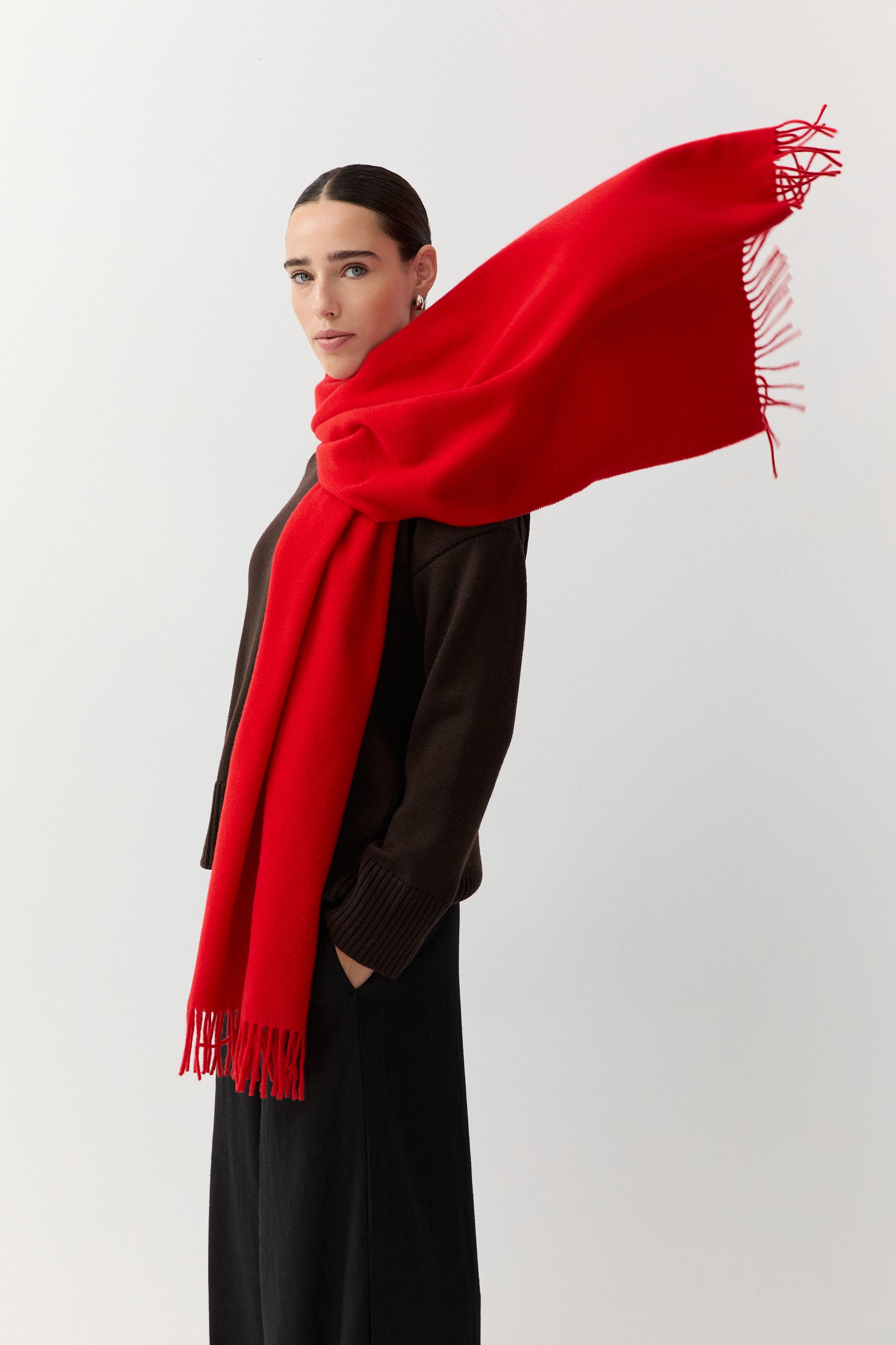 Woven Scarf Merino Bright Red