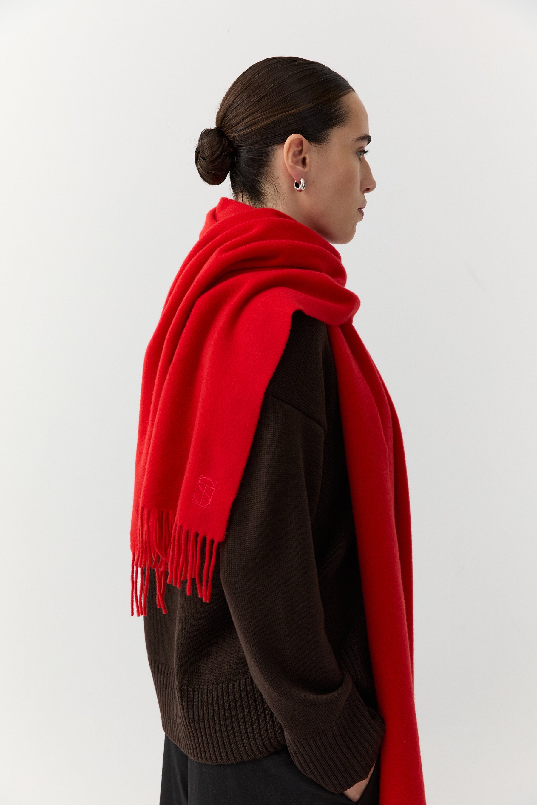 Woven Scarf Merino Bright Red