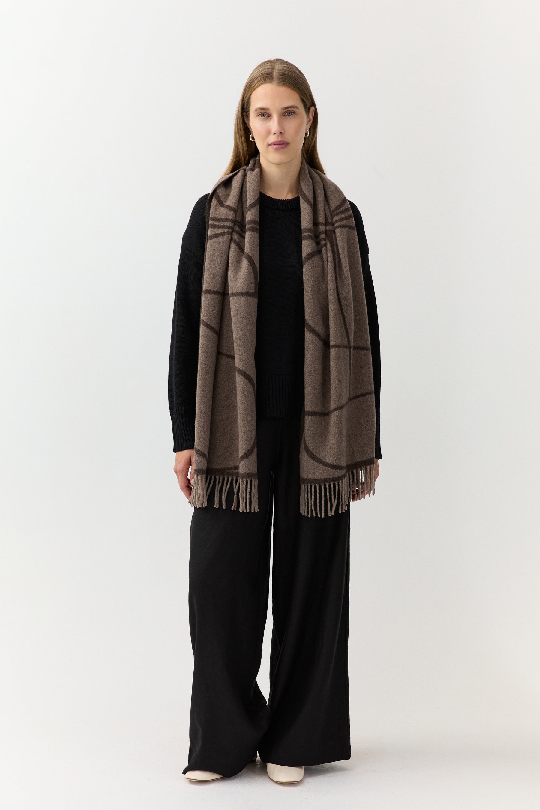 Woven Scarf Monogram Jacquard Brown Melange