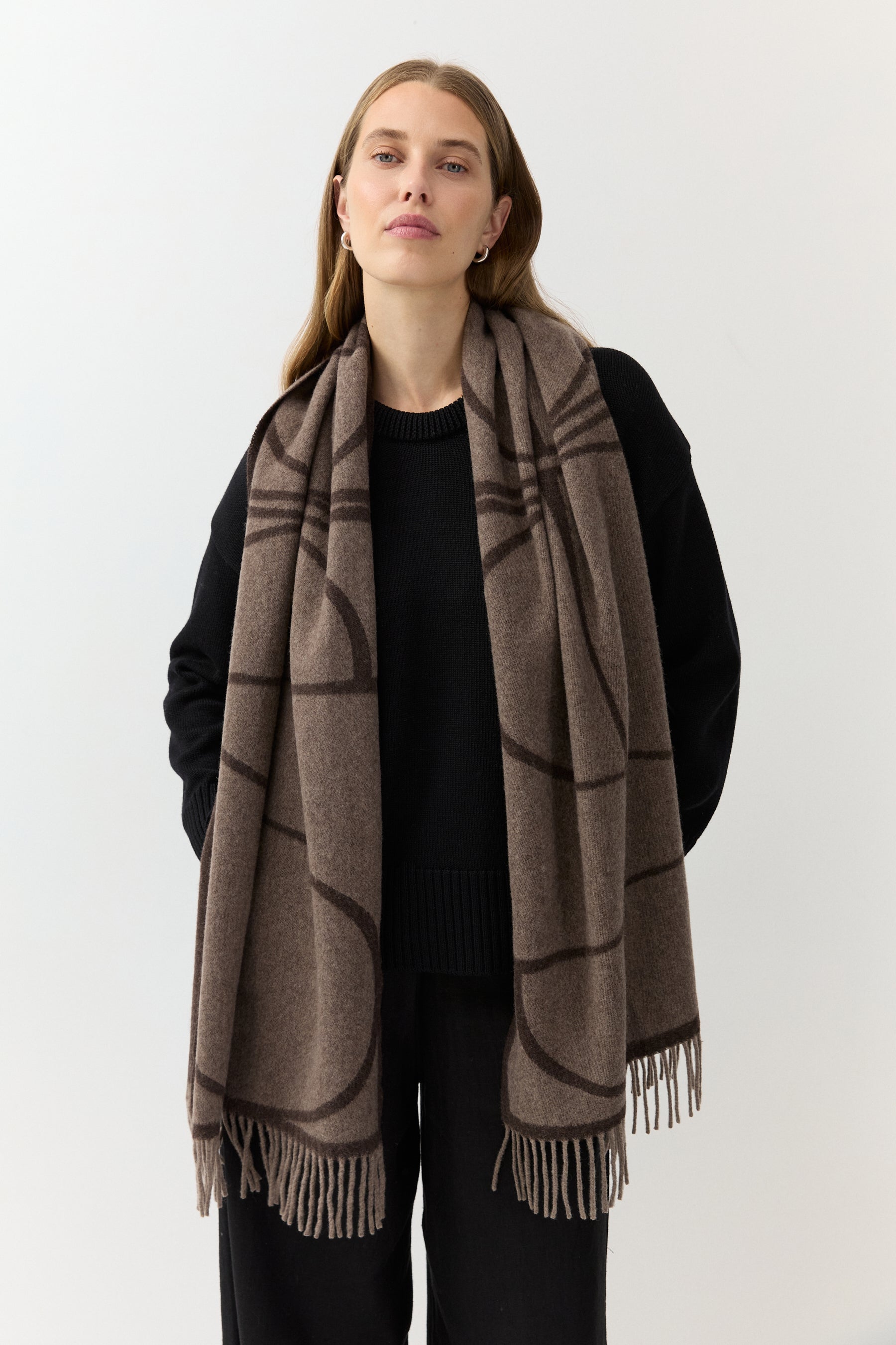 Woven Scarf Monogram Jacquard Brown Melange