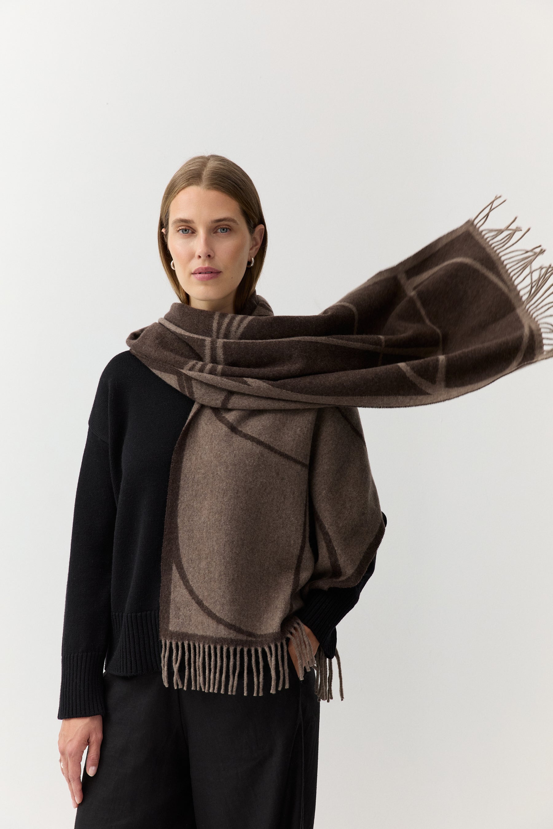 Woven Scarf Monogram Jacquard Brown Melange