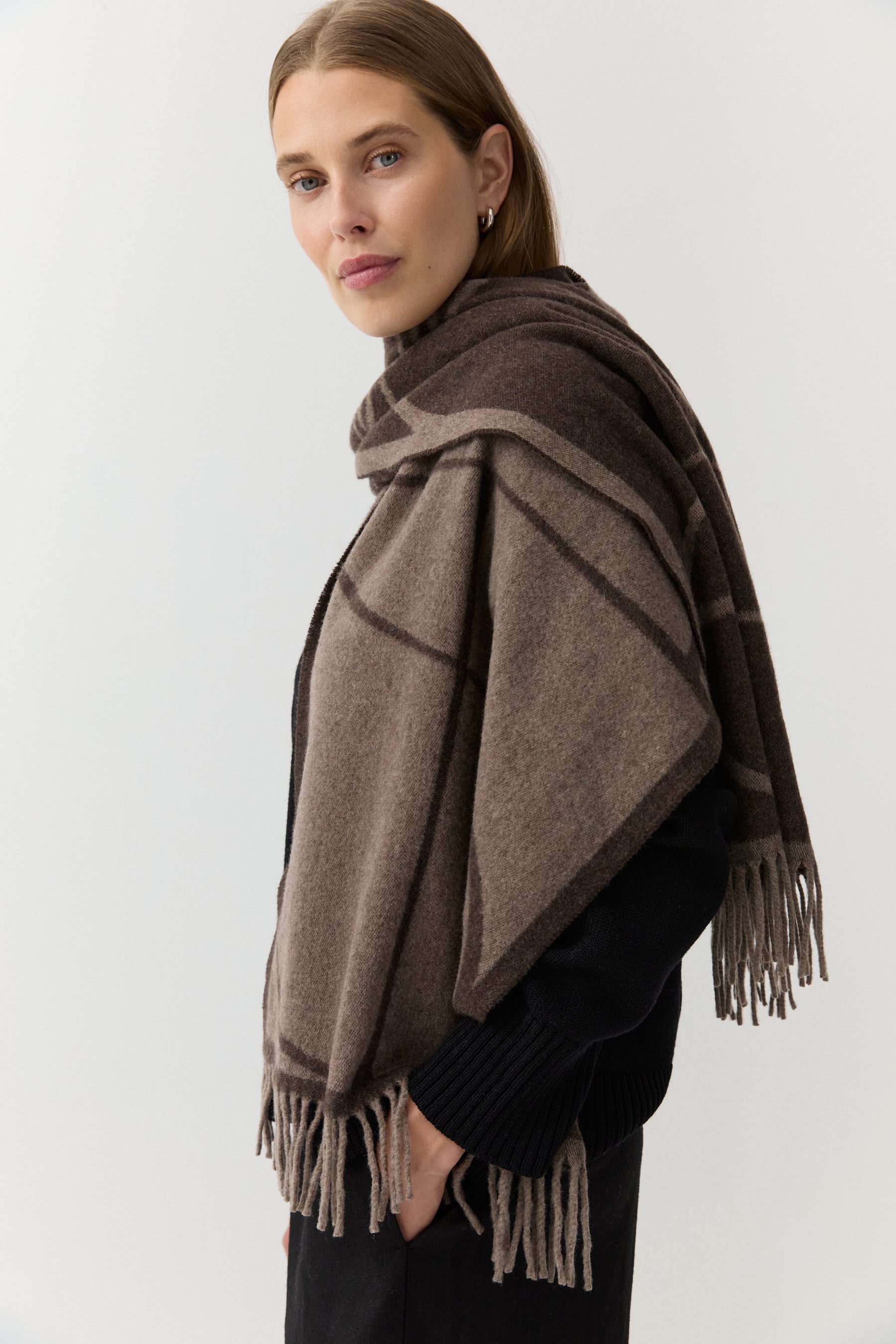 Woven Scarf Monogram Jacquard Brown Melange
